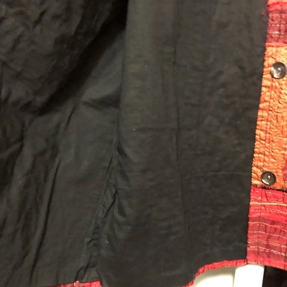 Chico’s Design Multi Red Tones Silk Blend Soft Cotton Lined Vintage Jacket Large - Picture 6 of 8